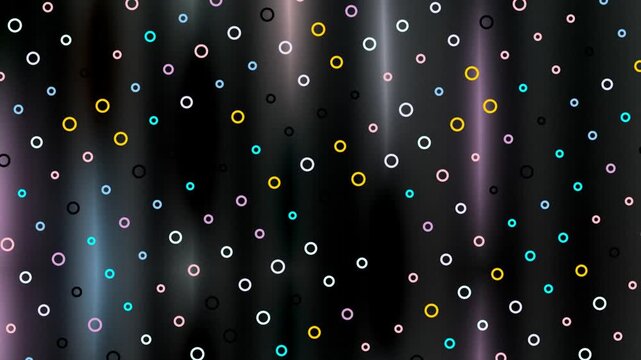 Abstract background with colorful circles and dots on a dark, streaked metallic surface.