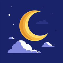 Fototapeta premium Ramadan Crescent Moon in Natural Night Sky with Soft Glow, Minimal Islamic Vector Background