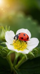 Ladybug on Strawberry Flower