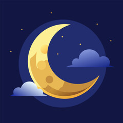 Naklejka premium Ramadan Crescent Moon in Natural Night Sky with Soft Glow, Minimal Islamic Vector Background