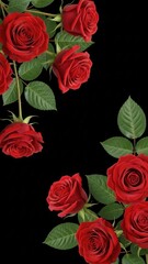 Red Roses Bloom Black Background