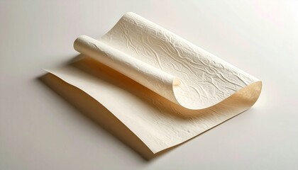 Fototapeta premium Close-up of Artisanal Folded Paper with Natural Textured Pattern, Rolled and Unfurled