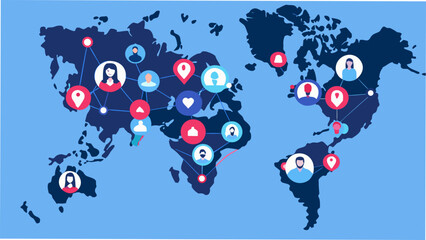 Global network connecting people with map pins and profile icons © PRODIP