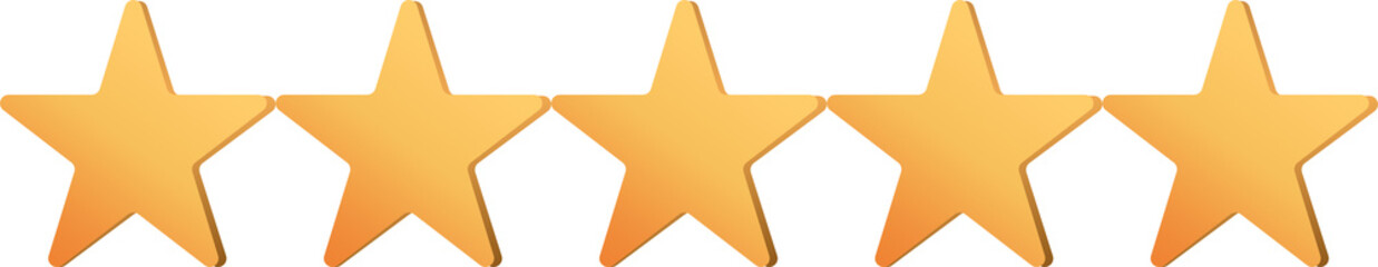 Five Golden Stars Rating Icon Isolated on White Background for Premium Quality and Excellent Customer Review
