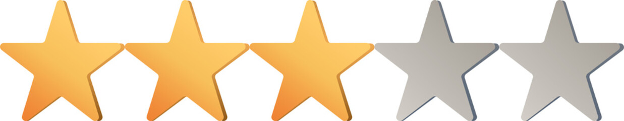 Three Golden Stars Rating Icon. 3 out of 5 stars for customer reviews, quality, and feedback.