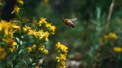 Bees collecting nectar from yellow flowers in a garden during daytime, showcasing the importance of pollination in nature