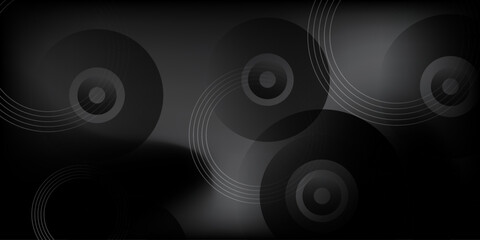 Abstract geometric black background with gradient circles and blur. Gradient rings. Vector.
