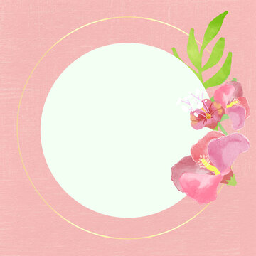 Elegant spring floral frame on a pink background illustration for a wedding greeting card design