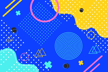 Abstract Memphis-style background with geometric shapes. Retro 80s design for modern web projects. Vector.