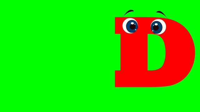 Cartoon Letter D Character with Eyes on Green Background &ndash; Alphabet Illustration