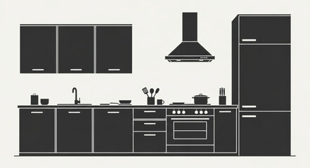 Modern Kitchen Interior Silhouette Design.