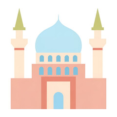 Fototapeta premium An illustration of a mosque with two minarets and a large blue dome on transparent background