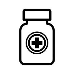 Obraz premium Black and white icon of a medicine bottle with a cross on it