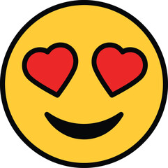 Yellow smiley face with red heart eyes and smiling mouth on white background emoji