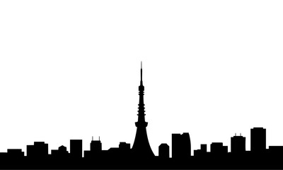Obraz premium Tokyo Tower black silhouette vector, Japanese city landmark icon illustration, minimal solid urban symbol, isolated on white background