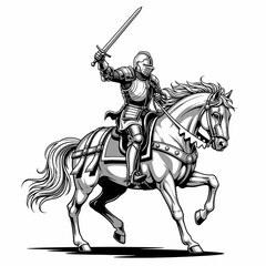 Knight on Horseback with Sword Raised.