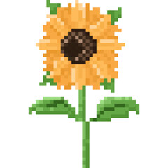 Freehand Pixel Art Cartoon Sunflower.
