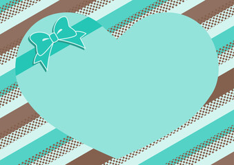 チョコミント色、斜めストライプ背景のハート型カード　A4サイズ横