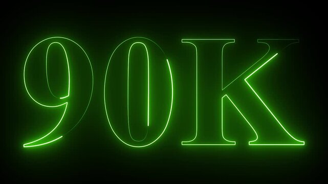 Neon glowing 90k Ultra HD icon isolated on black background, 90K followers. animation in Easy to put into any video. 4k animation video.	
