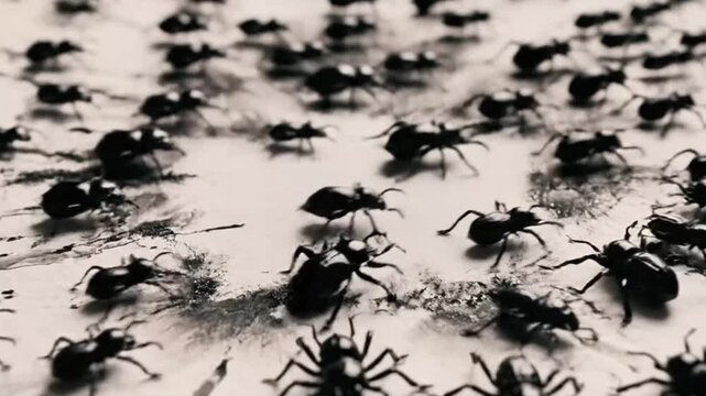 Ink blot test evolves into living creatures, spreading across paper.