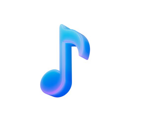 A stylized blue musical note icon with a gradient finish, representing music and sound.3D Illustration
