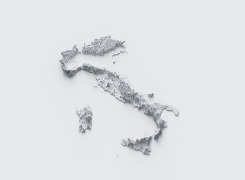 Italy Map Gray And White Shaded Relief Textured Map On White Background 3D Illustration