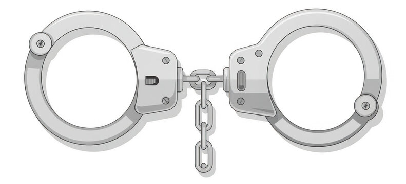 Metal handcuffs with chain silver handcuffs isolated on a transparent background