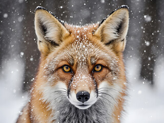 Obraz premium Detailed Portrait of a Red Fox in a Snowy Forest