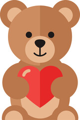 Flat Design Brown Teddy Bear Holding a Red Heart with Transparent Background love