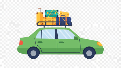Naklejka premium Green Car with Luggage on Roof Rack.