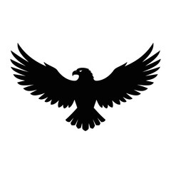 Fototapeta premium Silhouette of a powerful eagle with wide wingspan, soaring against white background.