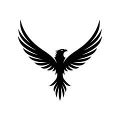 Obraz premium Black silhouette of a stylized phoenix or eagle with outstretched wings on a white background