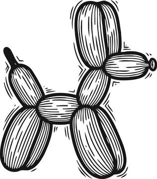 Black and white balloon dog illustration hand drawn decorative animal shape sketch art toy figure silhouette
