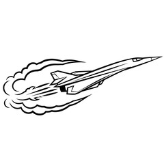 Supersonic Jetliner Flying Through Clouds, Line Art Illustration