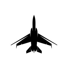 Silhouette of a modern fighter jet from above, high speed aviation concept