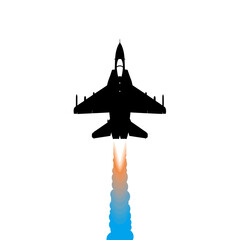 Fighter Jet Silhouette Ascending with Fiery Exhaust Trail