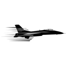 Silhouette of a modern fighter jet in fast flight, motion blur effect, vector illustration.