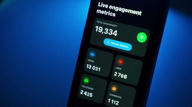 Mobile phone with an open application that monitors blog activity. Statistics of views and subscriber activity