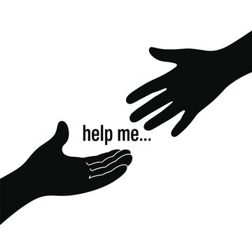 A black silhouette of hands reaching one pleading for help and support