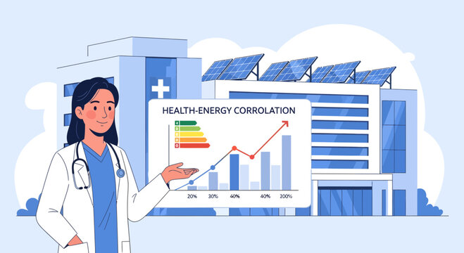 Female Doctor Explaining Health Energy Correlation in Hospital Setting.