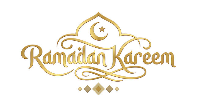 Golden Ramadan Kareem Calligraphy with Crescent Moon and Star.