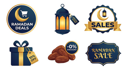 Ramadan Sale and Deals Collection with Lanterns Dates and Gift Boxes.