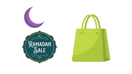 Ramadan Sale with Crescent Moon and Shopping Bag.