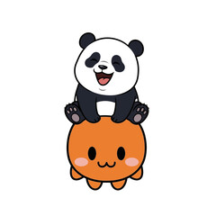 Naklejka premium Cute Panda Sitting on Orange Blob Character, Adorable Cartoon Illustration