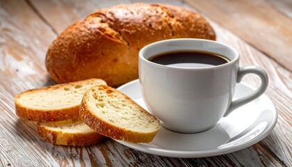 A warm breakfast setup with coffee and bread