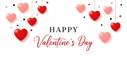 Romantic Love Celebration Illustration with Hanging Heart Decorations on White