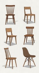 Collection of Vintage Wooden Chairs - A Study in Mid-Century Design.