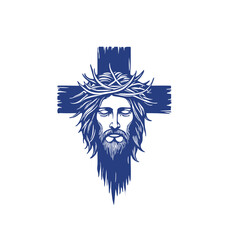 Jesus Christ Face Crown of Thorns Cross Religious Symbol.