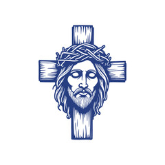Jesus Christ Face Crown of Thorns Cross Religious Symbol.