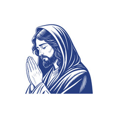 Jesus Christ praying with hands clasped in devotion.